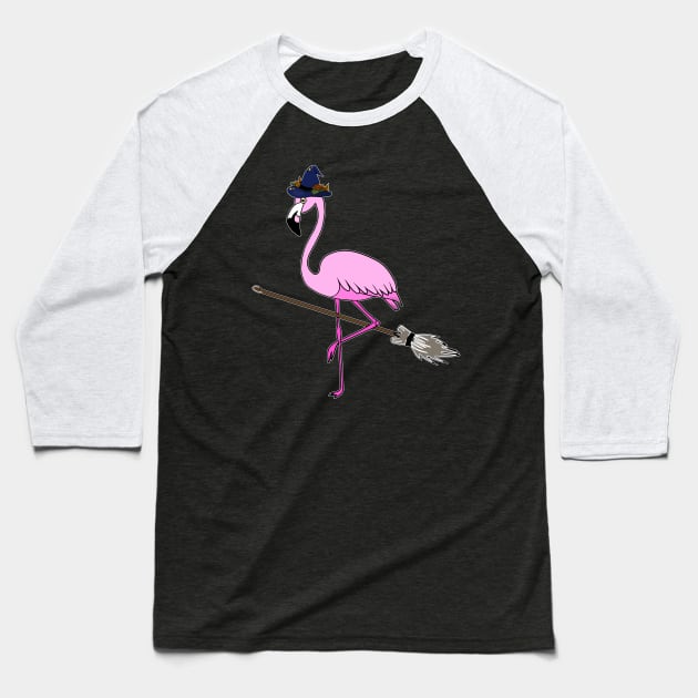 Flamingo Halloween Witch and Broomstick, Love Flamingos Baseball T-Shirt by dukito